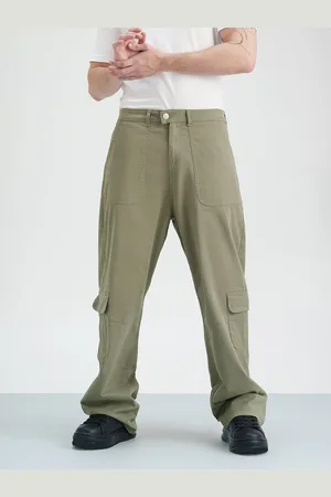 FREAKINS Men Cotton Relaxed Straight Leg Loose Fit Cargos Trousers