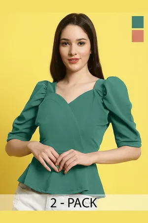 Metronaut Women Pack Of 2 Puff Sleeves Crop Regular Top