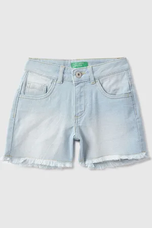 Benetton Girls Cotton Solid Regular Fit Washed Shorts