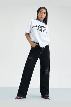 FREAKINS Women Cotton Straight Fit High-Rise Jeans