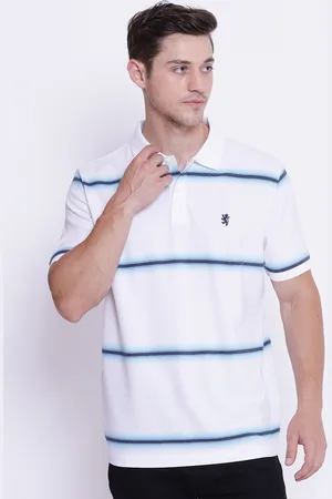 Red Tape Men White Striped Polo Collar T-shirt