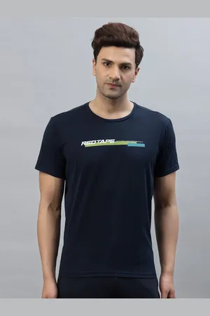Red Tape Men Navy Blue Typography Printed Training or Gym T-shirt