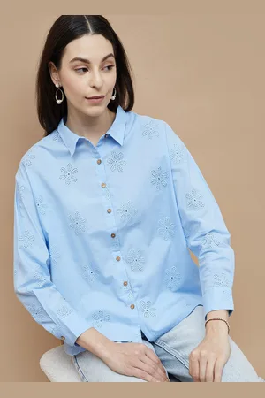 Colour Me By Melange Women Cutaway Collar Floral Printed Cotton Oversized Casual Shirt