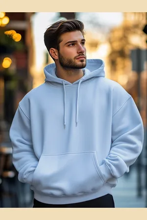 NOBERO Men Oversized Solid Hooded Sweatshirt