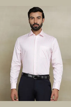 JADE BLUE Men Cutaway Collar Vertical Striped Cotton Casual Shirt