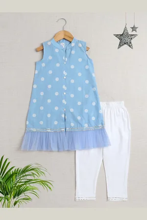 The Magic Wand Girls Polka Dots Printed Mandarin Collar Pure Cotton Kurta & Trouser