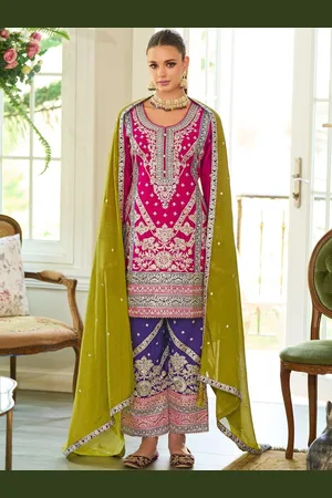 AUTUMN LANE Floral Zari Embroidered Silk Georgette Kurta with palazzo and Dupatta