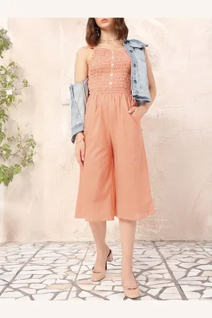 DressBerry Casual Getaway Gingham Checks Smocked Culotte Jumpsuit