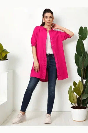 CHARMGAL Women Classic Mandarin Collar Solid Cotton Relaxed Fit Casual Shirt