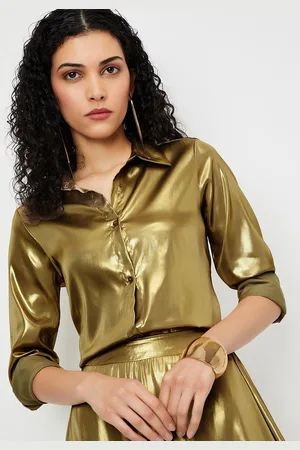 Max Collection Women Spread Collar Solid Casual Shirt