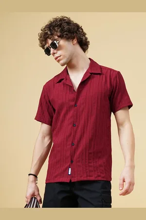 PAUL STREET Men Club Cuban Collar Textured Slim Fit Casual Shirt
