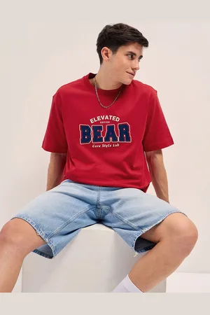 The Bear House Men Typography Printed Round Neck Cotton Oversized T-shirt
