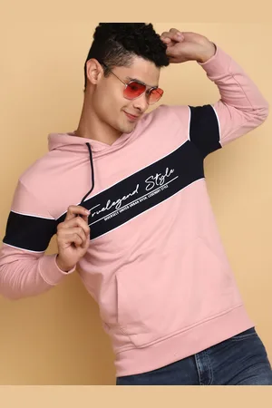 V-Mart Men Colourblocked Hood Fleece Pullover Sweatshirt