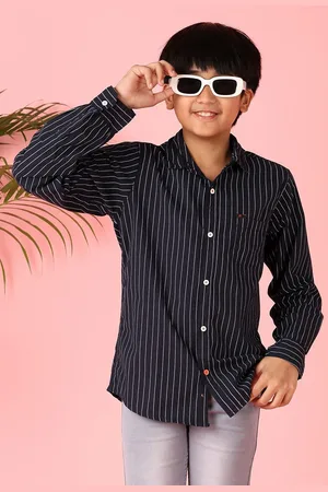 V-Mart Boys Spread Collar Vertical Striped Cotton Casual Shirt