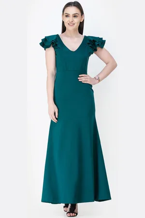Cation Women Teal Green Solid Maxi Dress