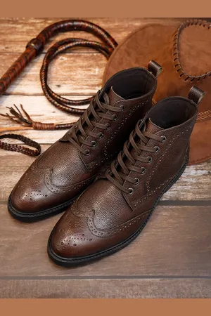 LOUIS STITCH Men Brunette Brown Egyptian Milled Leather Mid-Top Chukka Brogue Boots