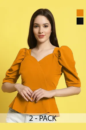 Metronaut Women Pack Of 2 Sweetheart Neck Peplum Top