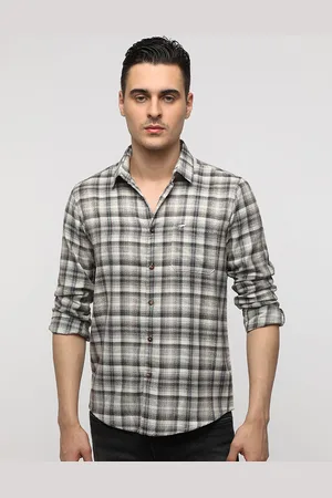 Crocodile Men Comfort Spread Collar Tartan Checked Cotton Casual Shirt