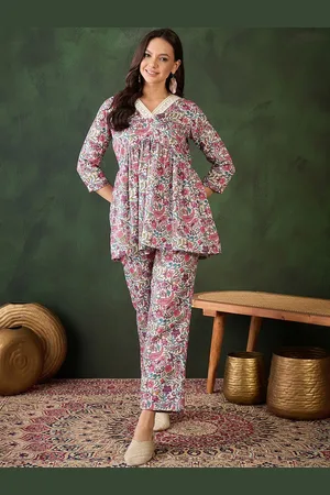 Sangria Printed Tunic With Trousers