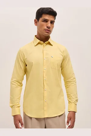 The Bear House Men Spread Collar Solid Cotton Formal Shirt