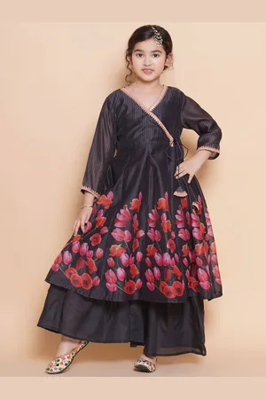 Bhama Girls Floral Printed V-Neck Anarkali Kurta with Sharara