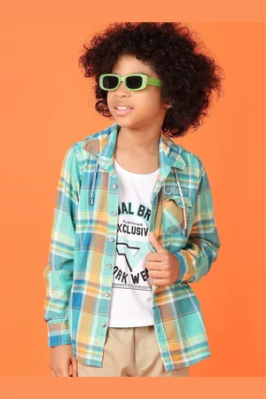 V-Mart Boys Hood Tartan Checked Cotton Casual Shirt