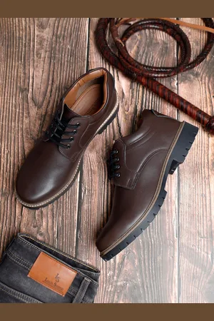 LOUIS STITCH Men Brunette Brown Lace Up Biker Boots