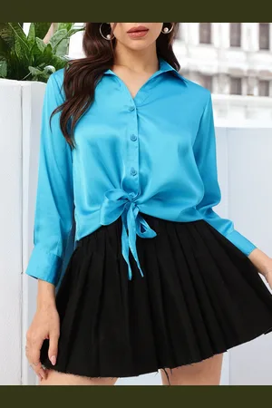 DressBerry Elevated Classics Satiny Chic Tie-Hem Shirt