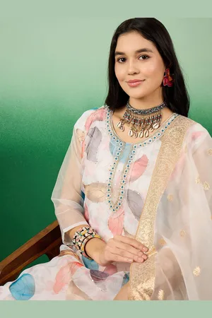 Sangria Floral Embroidered Zari Organza Unstitched Dress Material