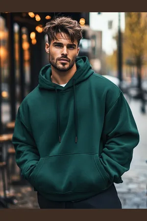 NOBERO Men Oversized Solid Hooded Sweatshirt