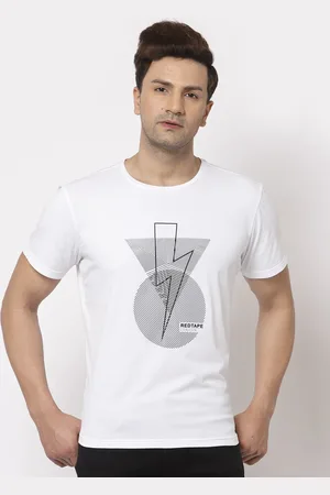 Red Tape Men White & Black Graphic Printed Training or Gym T-shirt