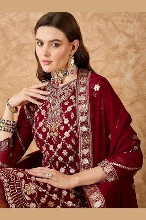 Sangria Floral Embroidered Unstitched Dress Material