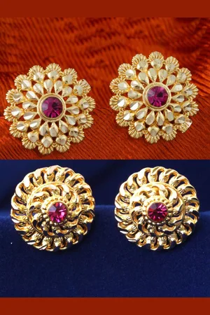 DIVASTRI Set Of 4 Gold-Plated Circular Stone Studded Studs