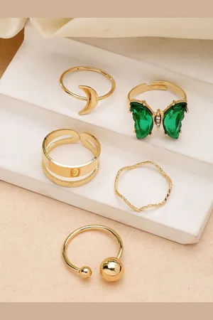 karatcart 5Pcs Gold-Plated CZ Studded Finger Ring