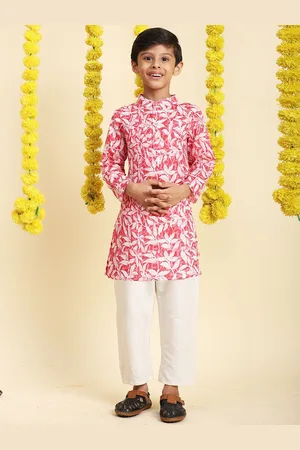 Cutiekins Boys Floral Printed Mandarin Collar Kurta With Pyjamas