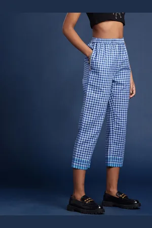 Taavi Women Cotton Checked Nagri Weaves Trousers