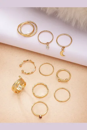 karatcart 10Pcs Gold-Plated Intricate Details Finger Ring
