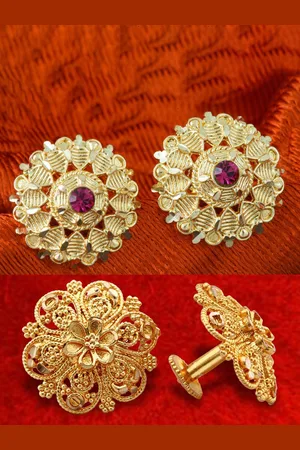 DIVASTRI Set Of 2 Gold-Plated Circular Stone Studded Studs