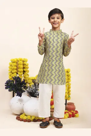 Cutiekins Boys Geometric Printed Mandarin Collar Straight Kurta With Pyjamas