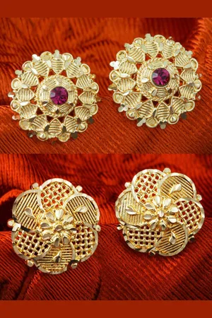 DIVASTRI Set Of 2 Gold-Plated Circular Stone Studded Studs