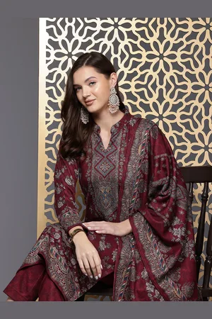 Cayman Women Ethnic Motifs Printed Regular Pure Wool Kurta with Trousers & Dupatta
