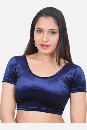 Biyu Women Stretchable Round Neck Velvet Casual Saree Blouse