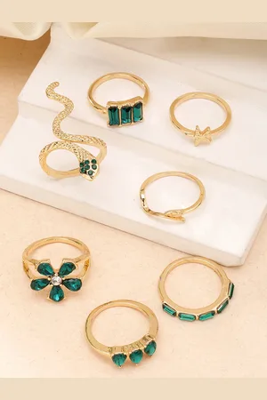 karatcart Set of 7 Gold-Plated CZ Stone Studded Finger Ring