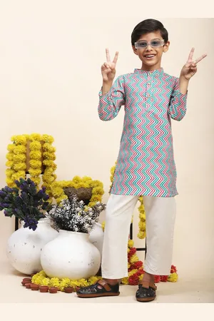 Cutiekins Boys Chevron Printed Mandarin Collar Straight Kurta With Trousers