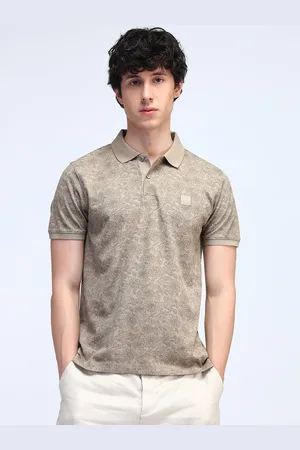 Flying Machine Men Floral Printed Polo Collar Cotton T-shirt