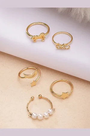 karatcart 5Pcs Gold-Plated Intricate Details Finger Ring