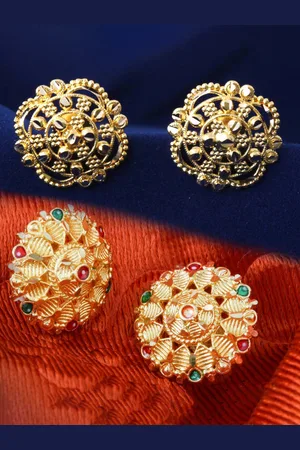 DIVASTRI Set Of 2 Gold-Plated Circular Stone Studded Studs