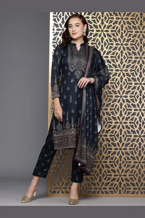 Cayman Women Ethnic Motifs Printed Regular Pure Wool Kurta with Trousers & Dupatta
