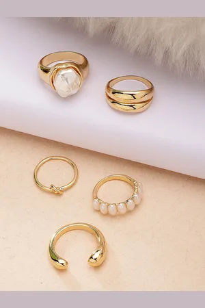 karatcart 5Pcs Gold-Plated Beaded Finger Ring