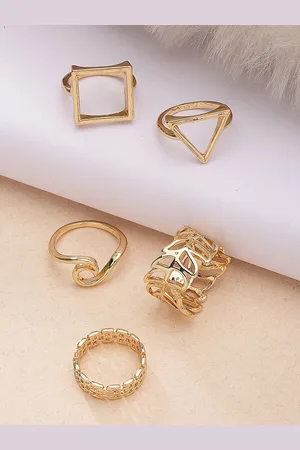 karatcart 5Pcs Gold-Plated Textured Finger Ring